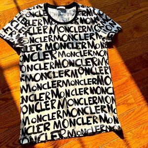 Moncler Black & White Branded T-Shirt with Black Beading – Like New